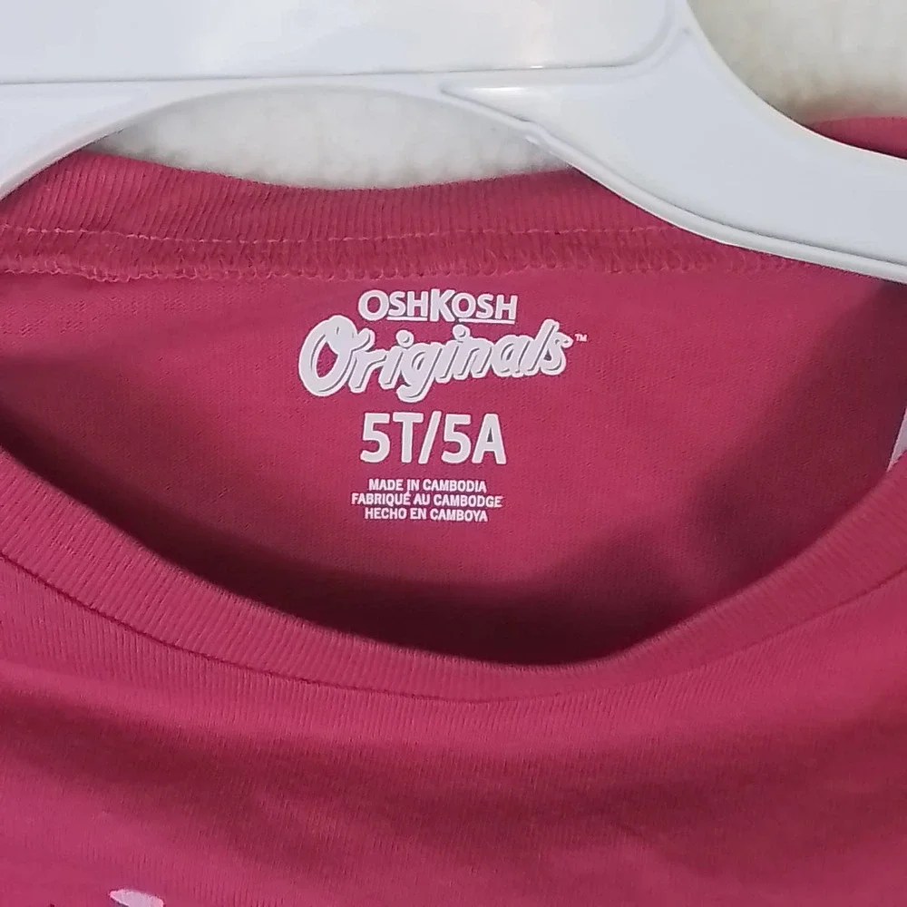 OshKosh‎ Long Sleeve Cotton T-Shirt Girl's Size 5T Pink w/ Graphic